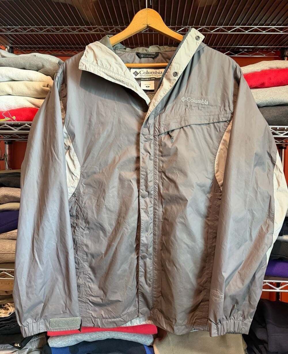 Columbia Rain Jacket Size Mens Medium Gray Omni-Tech Hooded Waterproof